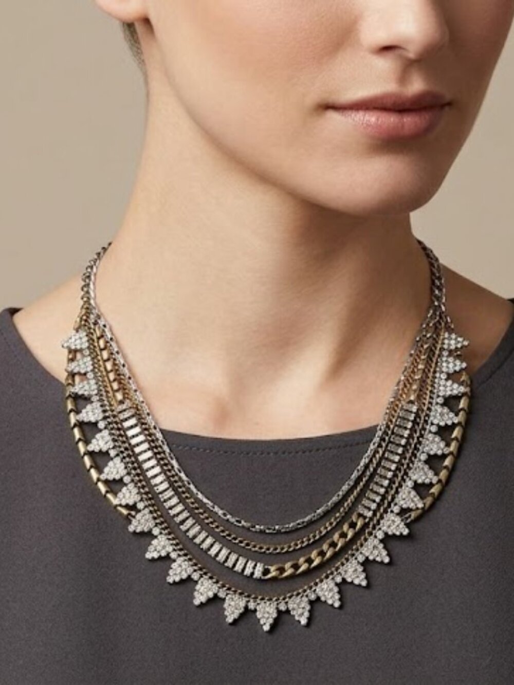 Layered Silver Tone and Gold Tone Statement Necklace